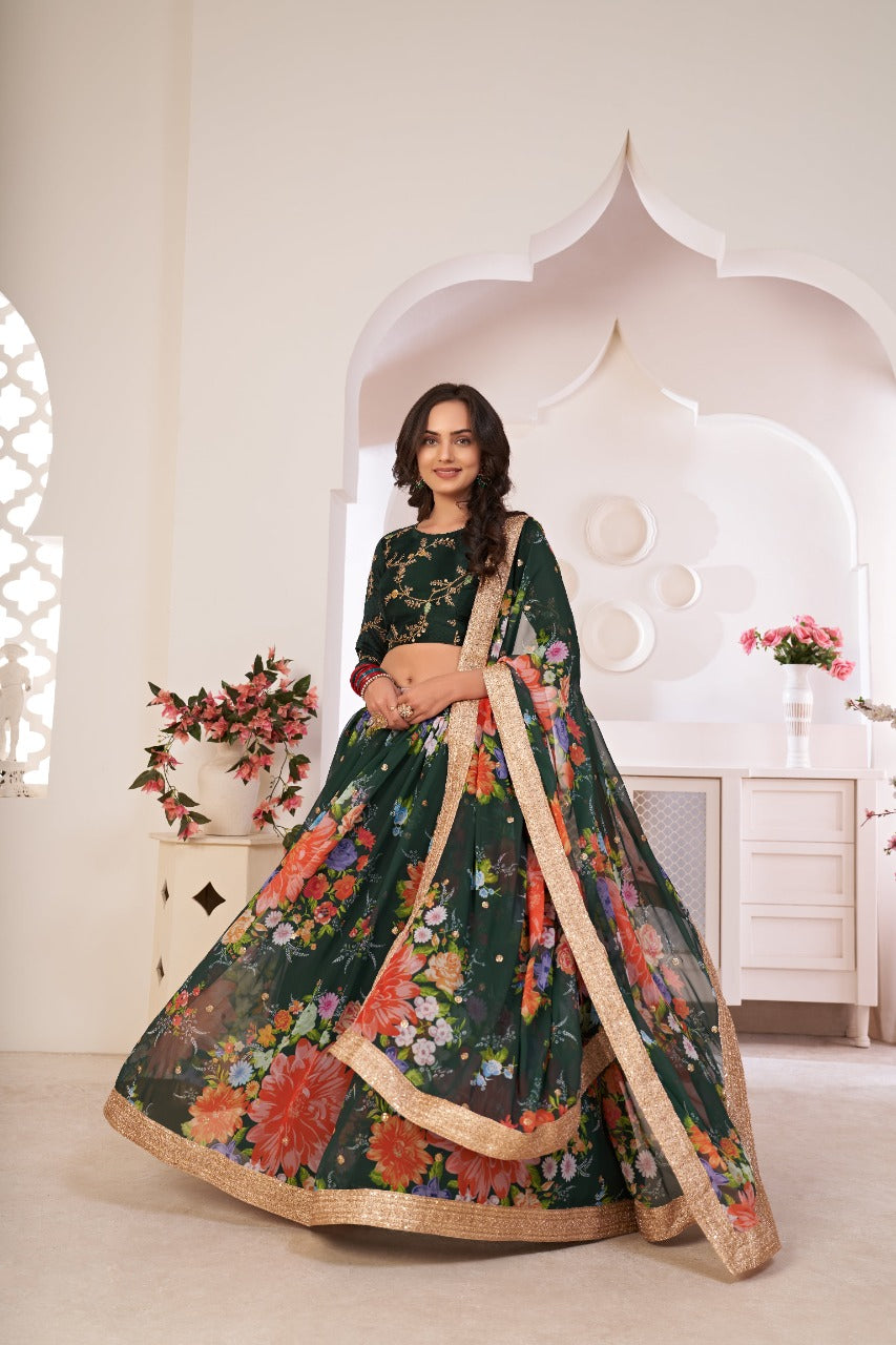 A forest green lehenga never looked this pretty! Loving those intricate  details with birds, trees and peacocks… | Bridal lehenga, Green lehenga,  Indian bridal dress