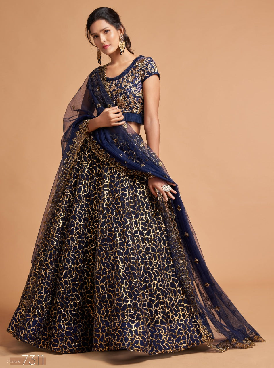 Blue Lehenga with sequin and resham work – Ricco India